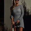 Women Vintage Striped Knitted Mini Dress Y2K Long Sleeve Slim Short Sweater Dress Elegant Ladies Holiday Beachwear