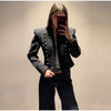 Women's Black Military Cropped Blazer Padded Shoulders Jacket Coat Vintage Stand Collar Gothic Elegant Party Streetwear Jackets