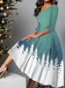Christmas Dress Women Snowman Snowflake Print Elegant Party Dresses Woman Fall Flare Sleeve Pullover Party Dress