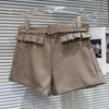 Autumn Women's Two-pieces Set Bow Tie Scarf Plaid Short Jacket Casual Versatile Belt Shorts Sets Female 11A06528