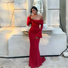 White Maxi Wedding Guest Dress Women Elegant Off The Shoulder evening party dresses red lace flare sleeve dress