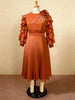 Women Vintage Elegant Pleated A Line Midi Dress with Ruffle Sleeves Stand Collar Rhinestone Stylish Formal Evening Party Outfits