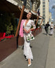 Women White Floral Print Maxi Dress V Neck Puff Sleeve Peplum Waist Fishtail Hem Chiffon Robe Elegant Party Wedding Guest Gown