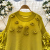 African Women's Pleated Dress Stereo Flower Loose Large Size Stretchy Temperament Long Dress Middle East Wrinkle-Free