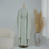 White Pearl Trim Cape Maxi Dress Women Elegant Long Sleeve Cinched Waist Muslim Robes Spring Eid Abaya Lady Dresses