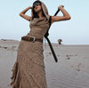 2 Pieces Set Women's Jacquard Knit Hooded Dress+Oversleeves Sets Desert Holiday Travel Wear Sand Dune Wasteland Style Dresses