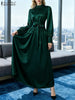 Stylish Waisted Party Dress Autumn Dreses Elegant Women Long Lantern Sleeve Robe Solid A Line Satin Long Dresses