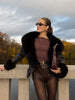 Black Fur Collar Leather Jacket Women Chic Solid Full Sleeves Waist Cinching V-neck Short Coat Lady High Street Outerwear