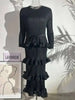 Long Pleated Dress Women Round Neck Solid Color Ruffles Cake Belt Dresses Multi-layer Female Elegant Clothing 2R6863