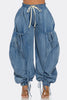 Women Streetwear Drawstring Fly Denim Pants Autumn Loose Safari Style Cargo Harem Hip Hop Jeans