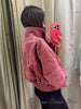 Women Stand Collar Leather Pilot Jacket Red Zipper Cropped Coat Casual Outerwear Streetwear