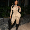 Retro Jumpsuit Women Sexy Slim Fit Moon Print Long Sleeve Tight Leggings Round Neck Versatile Casual Wear Autumn