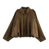 Women Bomber Jackets Suede Texture Coats Turn-down Collar Long Sleeve Loose Vintage Female Outerwear Chic Top Streetwear
