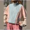 Autumn Y2K Women Stand Collar Zipper Jacket Color Contrast Stitching Loose Long Sleeve Casual Daily Short Outerwear Coat