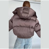 Women's Cropped Puffy Jacket Detachable Hood Drawstring Waist Drop Shoulder Long Sleeve Loose Padded Winter Down Jackets