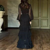 Long Sleeve Women's Autumn Dress Elegant O Neck Layered Ruffle Evening Dress Casual Solid Chiffon Irregular Maxi Dresses