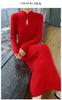 Women' 100%Pure Mink Cashmere Dress Stand-Up Collar Buckle Slim Knit Long Skirt High Waist Over The Knee Bottoming Dress