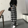 Oversize Women Sweatpants Black Plaid Casual Pants Baggy Elastic Waist Pockets Student Unisex Hip Hop Loose Trousers