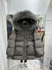 Lagabogy Winter Women's Medium-Length White Duck Down Jacket Female Thick Waist-Fitted Puffer Coat Large Real Raccoon Fur