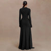 Solid Color Elegant High Neck Long Sleeve Ruched Ribbon Dress Women Bodycon Party Club Evening Dress Winter