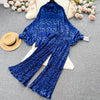 Europe and America Style Women's Spring Vintage Plaid Ruffled Shirt Long Pants Sets