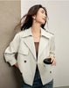 Women Cropped Trench Coat Spring Fall Double-Breasted Outerwear Adjustable Sleeve Tab Short Jacket W53FB2569