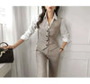 Office Lady Three -piece Set For Women V-neck Single Breasted Solid Color Tops With Ankle-length Pants 2Z2093