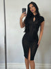 Sexy Applique See Through Dress Women Chic Single-Breasted Turtleneck Patchwork Elegant Party Club Bodycon