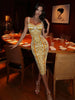 Pattern Printed Zipper Camisole V Neck Bodycon Sexy Club Woemn Party Dresses Female Skinny Elegant Outfits Robes