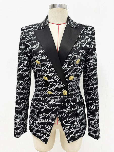 High Street Stylish Designer Jacket Women's Love Letters Printed Double Breasted Blazer