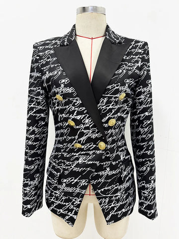 High Street Stylish Designer Jacket Women's Love Letters Printed Double Breasted Blazer