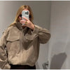 Casual Solid Suede Jackets Women Street Stand Collar Full Sleeve Zippers Loose Coats Female Spring Lady Jacket