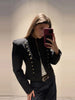 Frog Button Napoleon Short Jacket For Women Spring Stand Collar Cropped Coats Long Sleeve Street Outerwear
