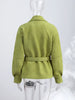 Chic Green Suede Lace Up Jackets Women Loose Stand Collar Belt Long Sleeve Buttons Coats Autumn Winter Lady Outwear