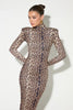 Leopard Print Long Sleeve Sexy Maxi Dress For Women Autumn Winter Elegant Turtleneck Printed Bodycon Long Dress