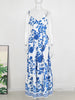 New Summer Sexy Deep V Neck Maxi Dress Floral Print Sling Split Women Dress Beach Holiday A-line Long Dress Casual Tank Top Robe