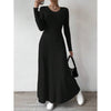 Knitted Long Sleeve A-Line Dress Slim Fit Solid Color Street Style Women's Dress Comfortable Casual Elegant Commute