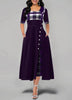 Women's Irregular Lattice Patchwork Long Dresses Vintage Buttons O Neck Half Sleeves Casual Lady Commuting Dress