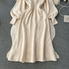 Loose Casual Knit Long Dress Women Solid Elastic Waist Lantern Sleeve O Neck Ladies Winter Sweater Dresses