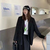 Notched Collar Black Blazer Women Casual Single-Breasted Pocket Jacket for Woman Street Long Sleeve Loose Blazers Coat