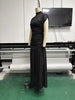 Elegant Sheer Maxi Dress Women High Neck Cap Sleeve Ruched Bodycon Mini Skirt Overlay Tulle Floor Length Evening Party Dress