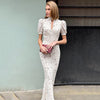 Spring Elegant Print Long Dress Vintage High Waist Puff Sleeve Dresses Lady Casual Chiffon Turtleneck Dress For Women