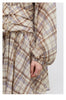 Women Dresses V Neck Loose Casual A Line Lace Up Long Sleeved Plaid Dress Puff Sleeve Spring Autumn