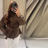 Elegant Suede Belt Women's Jacket Loose Full Sleeve Stand Collar Single Breasted Lace Up Jacket Female Autumn Coat