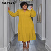 Plus Size Vintage Women Long Sleeve Turn-down Collar Long Sleeve Big Swing Loose Shirt Blouse Maxi Long Dress Autumn