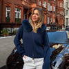 Casual Knit Hoodie Cardigan Women Long Sleeves Zipper Faux Fur Patchwork Coats Female Autumn Winter Solid Thick Knitwears