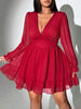 Plus Size Sexy V-Neck Short Dress Solid Polka Dot Long-Sleeve American Slim A-Line Skirt Elegant Party Women's Evening Dres