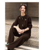 Two Pieces Set Woman Winter Casual Embroidery Sweatshirt Wide Leg Pants Fleece Lined Knitted Women Clothes Sets A3288