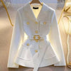Buttons Lapel Women's Suit Jacket Spring Autumn Temperament Ladies Blazer with Belt Korean Versatile Lady Outerwear