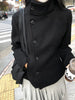 Women's Minimalist Retro Stand up Collar Thick Coat, Asymmetrical Button Decoration, Slim Fit Long Sleeved Top, Winter